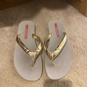 Authentic Prada Metallic Flip Flop Sz9